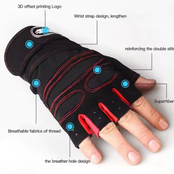 Fitness Handschoenen met Polssteun – Half Vinger Sporthandschoenen voor Mannen & Vrouwen - Afbeelding 4