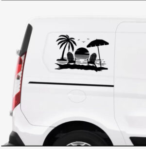 60*40 cm Palmboom En Strand Camping Muursticker Voor Camper Suv Camper Decoratie Caravan Rv Decor Sticker Auto Tuning Accessoire