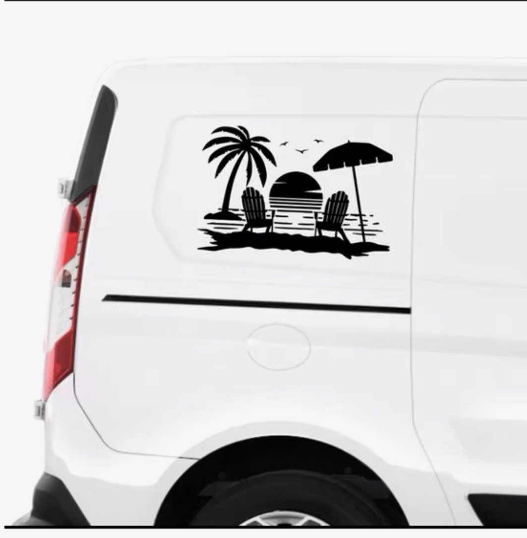 60*40 cm Palmboom En Strand Camping Muursticker Voor Camper Suv Camper Decoratie Caravan Rv Decor Sticker Auto Tuning Accessoire