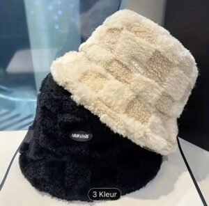 2-Pack Cozy Unisex Winter Bont Bucket Hoeden – Beige & Zwart – Lichtgewicht & Warm