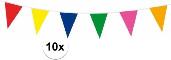 Vlaggenlijn met Led-verlichter - 10 Vlaggetjes - voor Buiten - Outdoor - ing - 5 MetFeestslinger - Rood, Geel, Groen, Blauw - Afbeelding 2