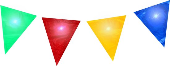 Vlaggenlijn met Led-verlichter - 10 Vlaggetjes - voor Buiten - Outdoor - ing - 5 MetFeestslinger - Rood, Geel, Groen, Blauw