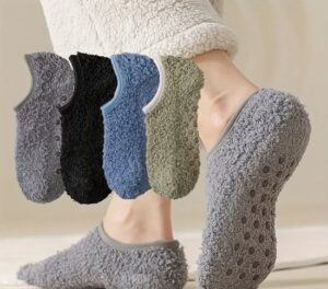 4-Pack Heren Winter Thermosokken – Dikke Warme Anti-Slip Huissokken van Coral Fleece – Comfortabele & Duurzame Binnensokken met Geribbeld Boord – Effen Kleur – One Size
