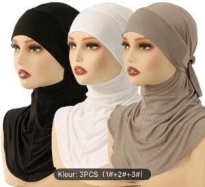 3-Delige Hijab Set voor Vrouwen – Elegante Barakah Stijl – Zachte & Ademend Lichtgewicht Hoofddoeken – Comfortabele Islamitische Kopbedekking voor Dagelijks Gebruik – Zwart, Bruin & Beige