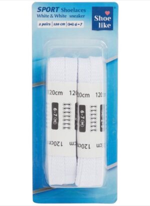 1 paar witte sportveters - platgeweven - 120 cm - voor sneakers en gymschoenen - 2 veters - wit - 8 mm breed