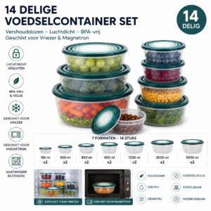 14-delige Voedselcontainer Set – Vershouddozen – Luchtdicht – BPA-vrij – Geschikt voor Vriezer & Magnetron