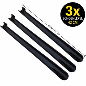 3x Lange Schoenlepel 42 cm – Zwart – Stevig Kunststof – Extra Lang – Buigt Niet – Voordeelset
